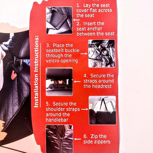 Dog Backseat Cover (Car/Truck/SUV) Hammock Style, Zip Ends, 2 Safety Belts ~ NEW - Picture 5 of 15